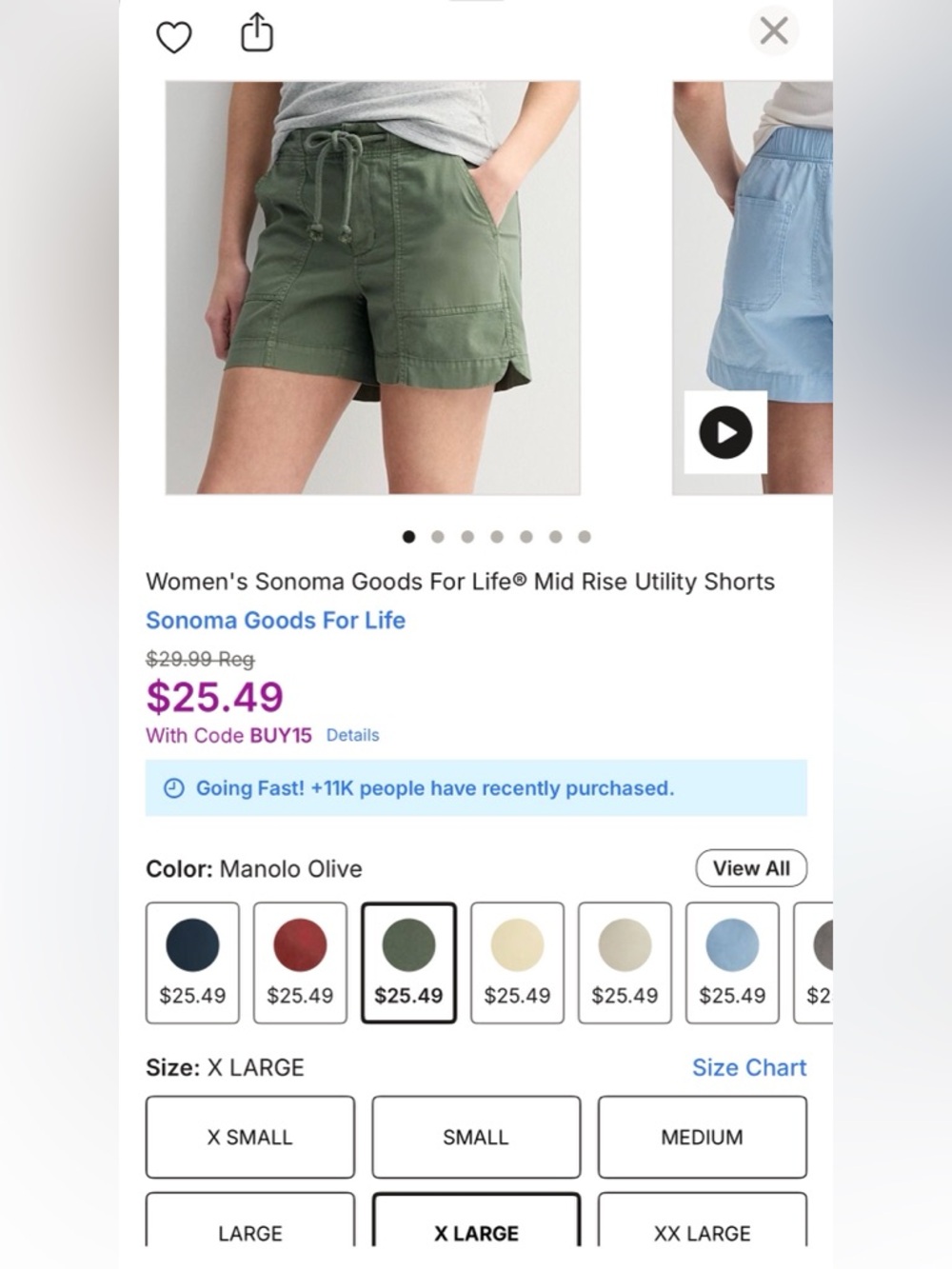 NWT! Khol’s Sonoma Mid-Rise Shorts Stretch 5-in. seam Size XL Manolo Olive